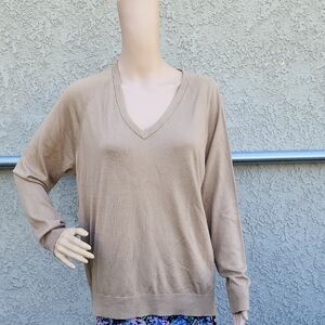 Elegant Tan V-Neck Women's Sweater